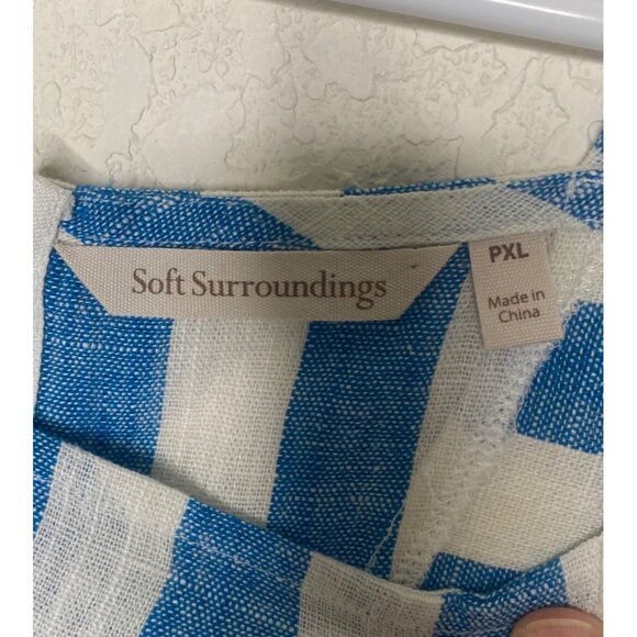 Soft Surroundings Linen Blend Cold-Shoulder Top PXL Blue White Striped Short Sl - Picture 2 of 12